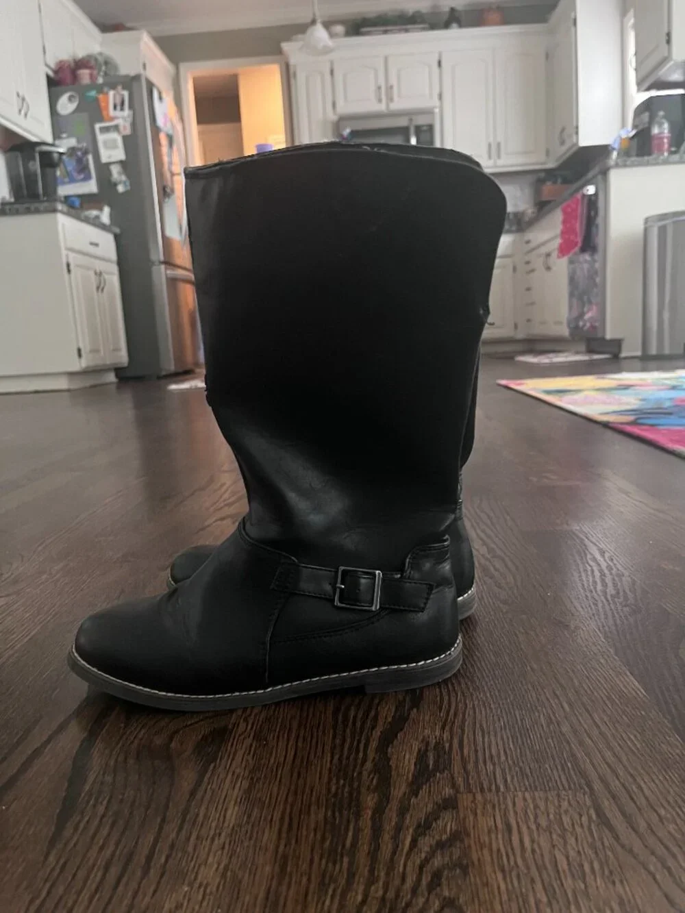 Crazy 8 Girls Black Faux Leather Knee-High Riding Boots Size 3